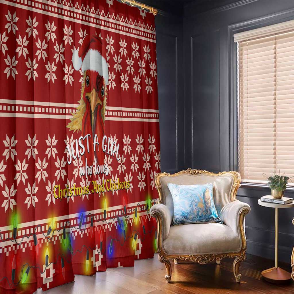Just A Girl Who Loves Christmas And Chickens Christmas Window Curtain Funny Xmas Holiday Patterns - Wonder Print Shop