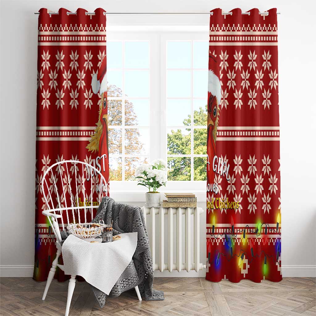 Just A Girl Who Loves Christmas And Chickens Christmas Window Curtain Funny Xmas Holiday Patterns - Wonder Print Shop