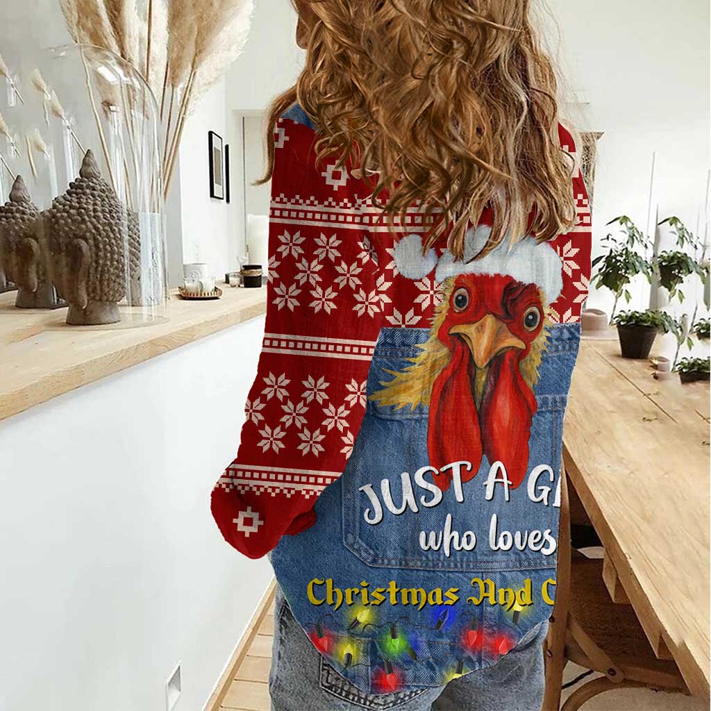 Just A Girl Who Loves Christmas And Chickens Christmas Women Casual Shirt Funny Xmas Holiday Patterns - Wonder Print Shop