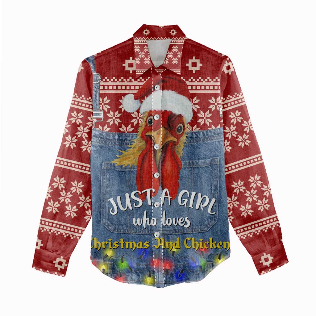 Just A Girl Who Loves Christmas And Chickens Christmas Women Casual Shirt Funny Xmas Holiday Patterns - Wonder Print Shop
