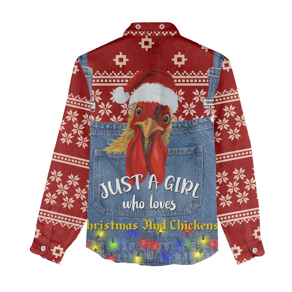 Just A Girl Who Loves Christmas And Chickens Christmas Women Casual Shirt Funny Xmas Holiday Patterns - Wonder Print Shop