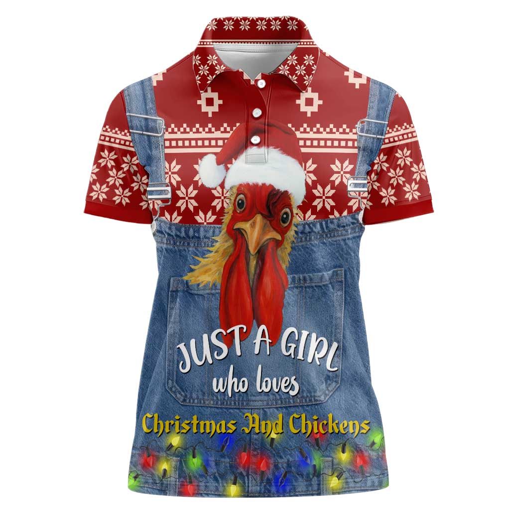 Just A Girl Who Loves Christmas And Chickens Christmas Women Polo Shirt Funny Xmas Holiday Patterns - Wonder Print Shop