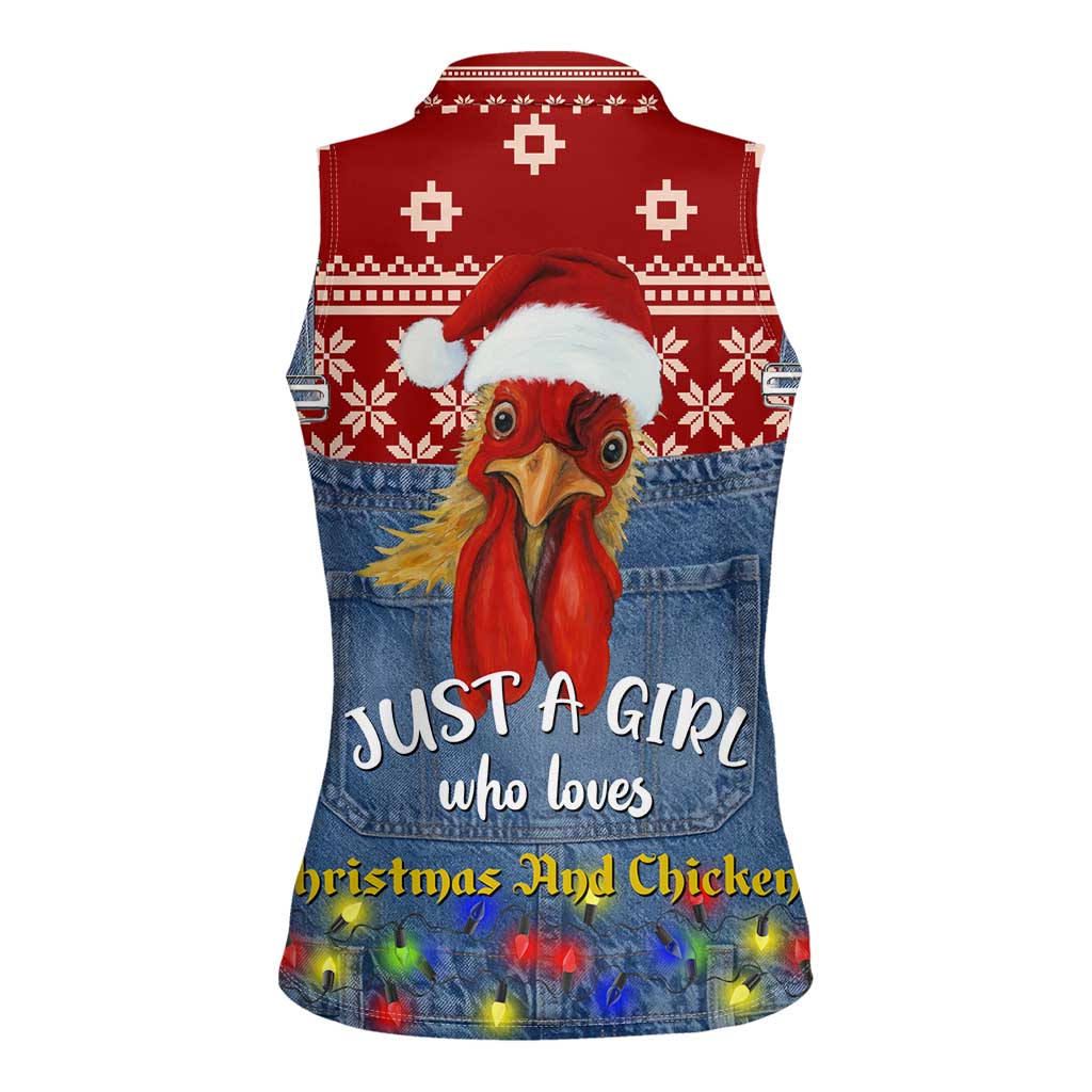 Just A Girl Who Loves Christmas And Chickens Christmas Women Sleeveless Polo Shirt Funny Xmas Holiday Patterns - Wonder Print Shop