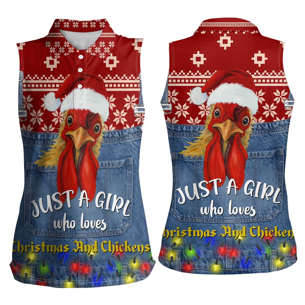 Just A Girl Who Loves Christmas And Chickens Christmas Women Sleeveless Polo Shirt Funny Xmas Holiday Patterns - Wonder Print Shop
