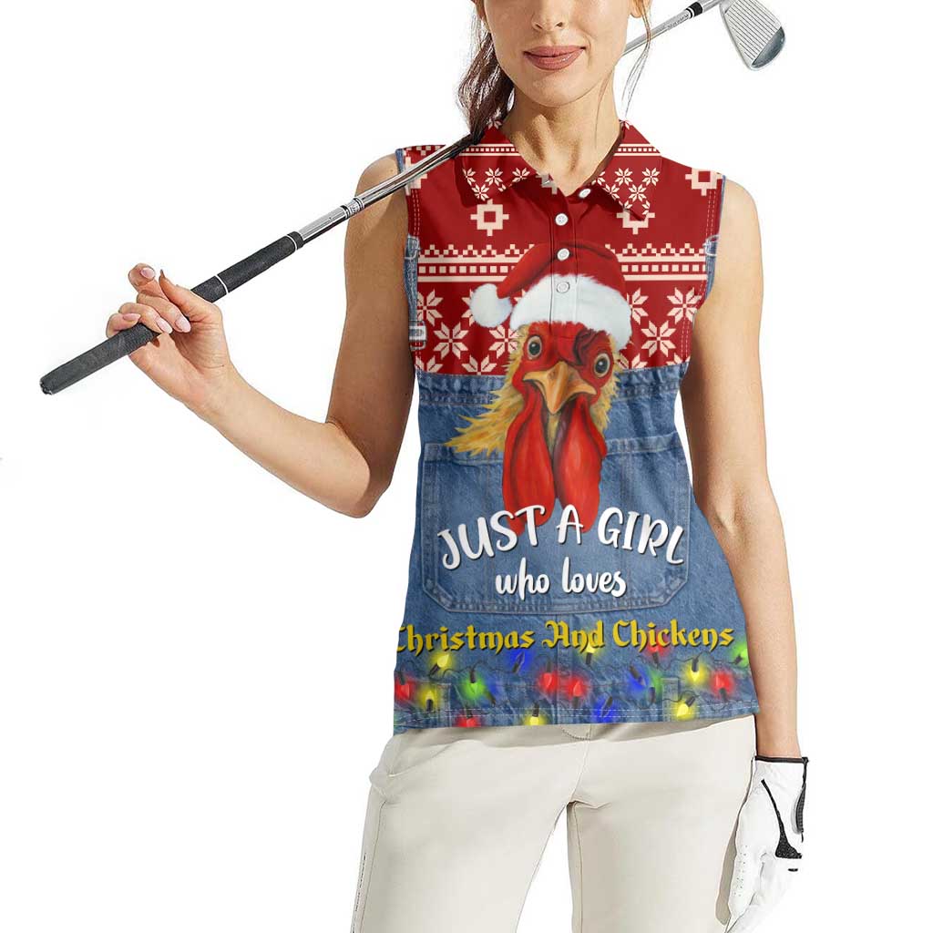 Just A Girl Who Loves Christmas And Chickens Christmas Women Sleeveless Polo Shirt Funny Xmas Holiday Patterns - Wonder Print Shop