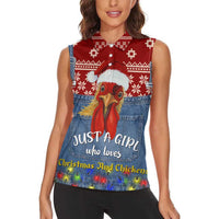 Just A Girl Who Loves Christmas And Chickens Christmas Women Sleeveless Polo Shirt Funny Xmas Holiday Patterns - Wonder Print Shop