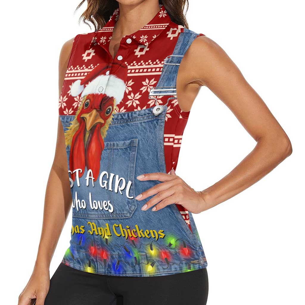 Just A Girl Who Loves Christmas And Chickens Christmas Women Sleeveless Polo Shirt Funny Xmas Holiday Patterns - Wonder Print Shop