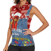 Just A Girl Who Loves Christmas And Chickens Christmas Women Sleeveless Polo Shirt Funny Xmas Holiday Patterns - Wonder Print Shop