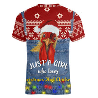 Just A Girl Who Loves Christmas And Chickens Christmas Women V-Neck T-Shirt Funny Xmas Holiday Patterns - Wonder Print Shop