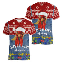 Just A Girl Who Loves Christmas And Chickens Christmas Women V-Neck T-Shirt Funny Xmas Holiday Patterns - Wonder Print Shop