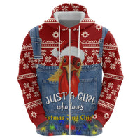 Just A Girl Who Loves Christmas And Chickens Christmas Zip Hoodie Funny Xmas Holiday Patterns - Wonder Print Shop
