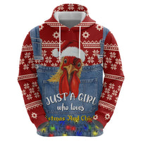 Just A Girl Who Loves Christmas And Chickens Christmas Zip Hoodie Funny Xmas Holiday Patterns - Wonder Print Shop