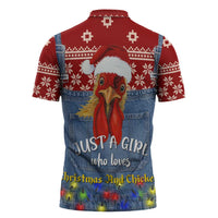 Just A Girl Who Loves Christmas And Chickens Christmas Zipper Polo Shirt Funny Xmas Holiday Patterns - Wonder Print Shop