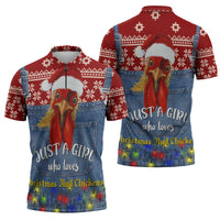 Just A Girl Who Loves Christmas And Chickens Christmas Zipper Polo Shirt Funny Xmas Holiday Patterns - Wonder Print Shop