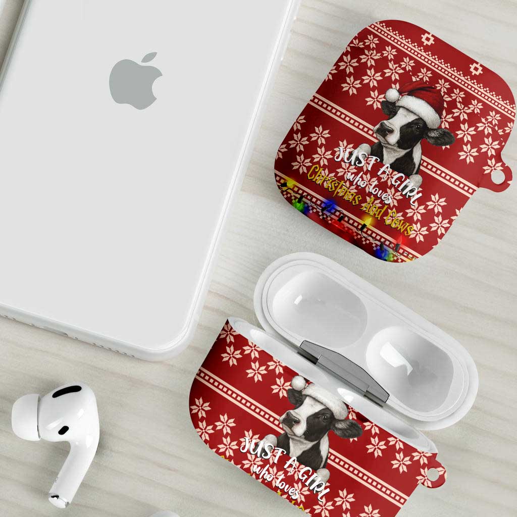 Just A Girl Who Loves Christmas And Cows Christmas AirPods Case Funny Xmas Holiday Patterns - Wonder Print Shop