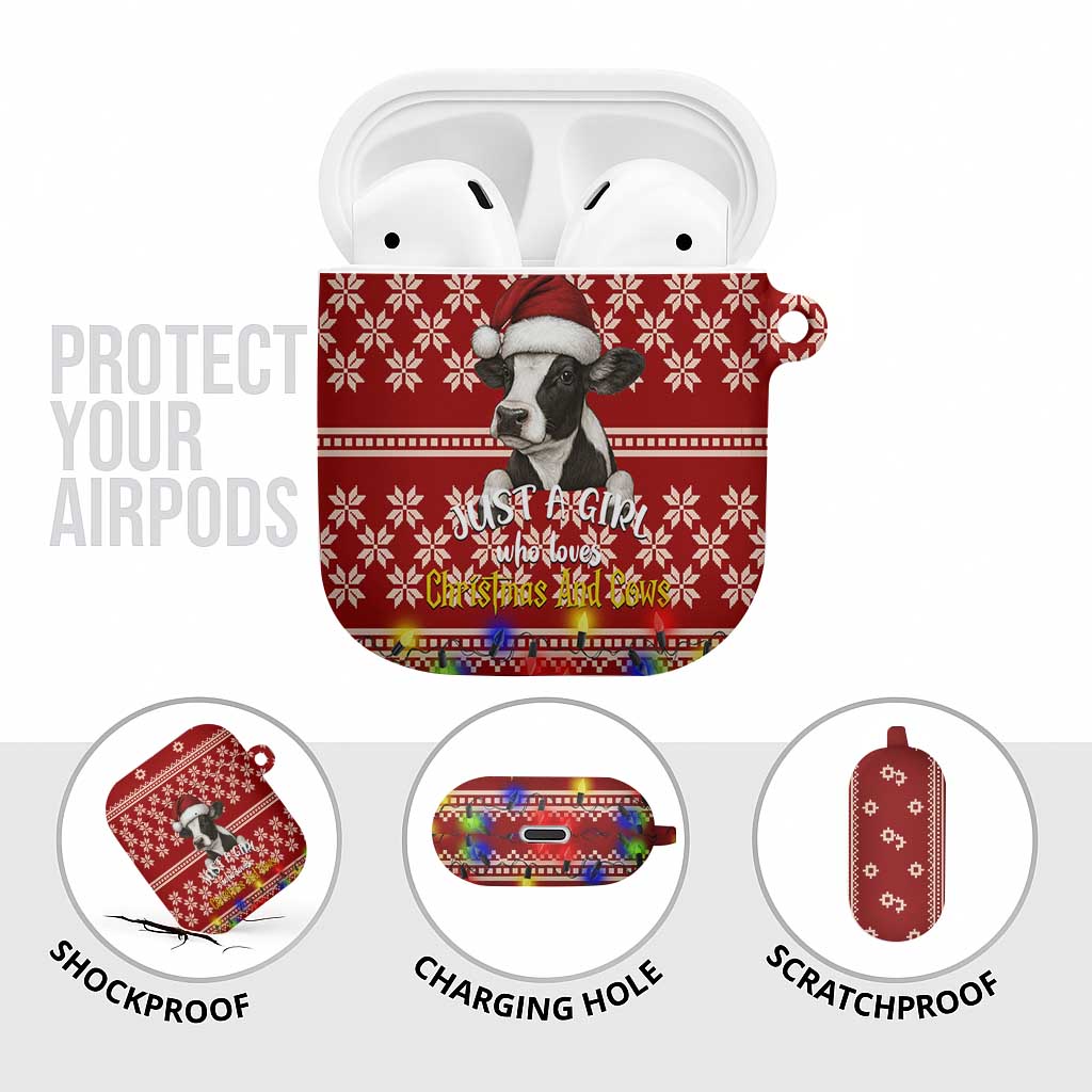 Just A Girl Who Loves Christmas And Cows Christmas AirPods Case Funny Xmas Holiday Patterns - Wonder Print Shop