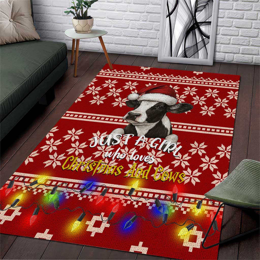 Just A Girl Who Loves Christmas And Cows Christmas Area Rug Funny Xmas Holiday Patterns - Wonder Print Shop