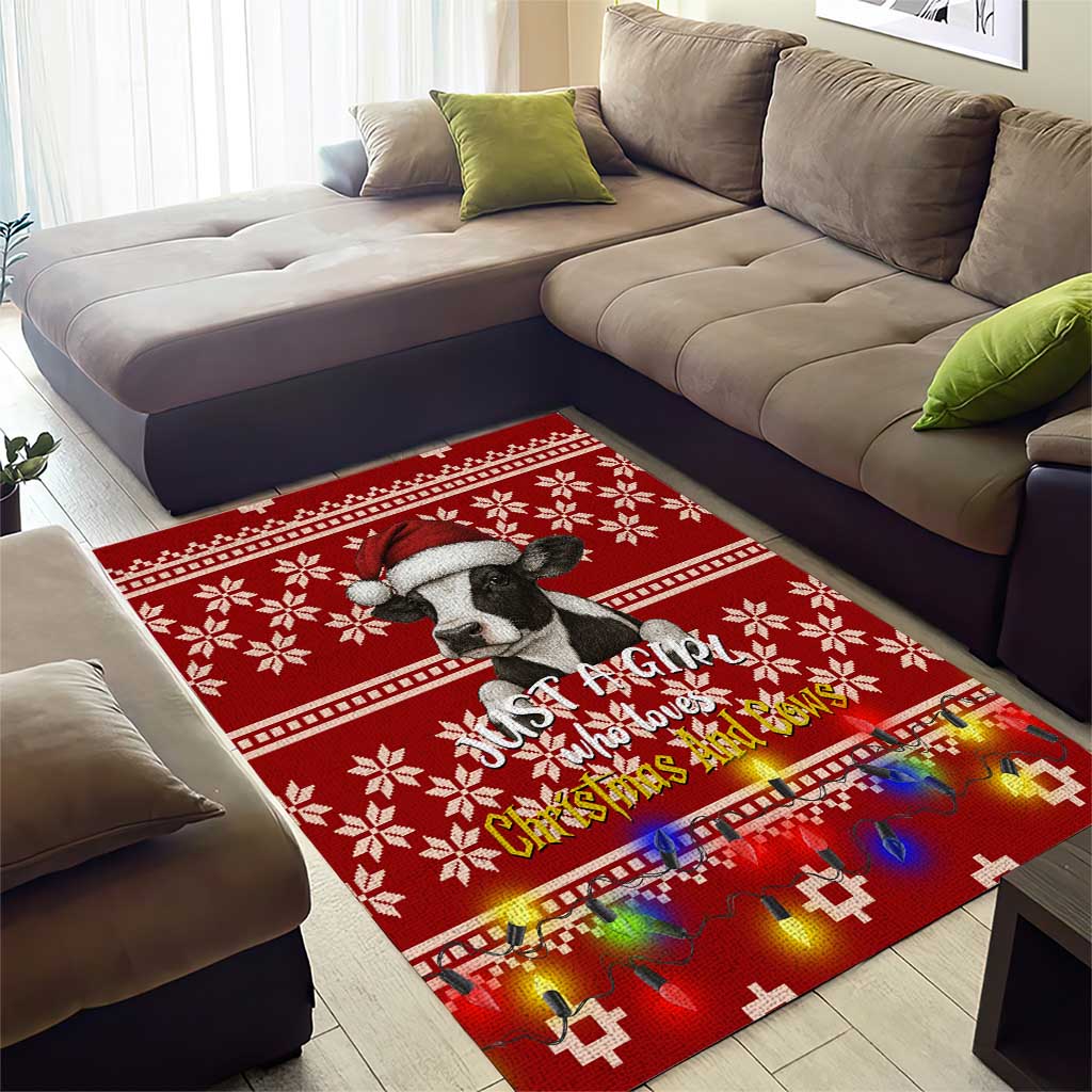 Just A Girl Who Loves Christmas And Cows Christmas Area Rug Funny Xmas Holiday Patterns - Wonder Print Shop