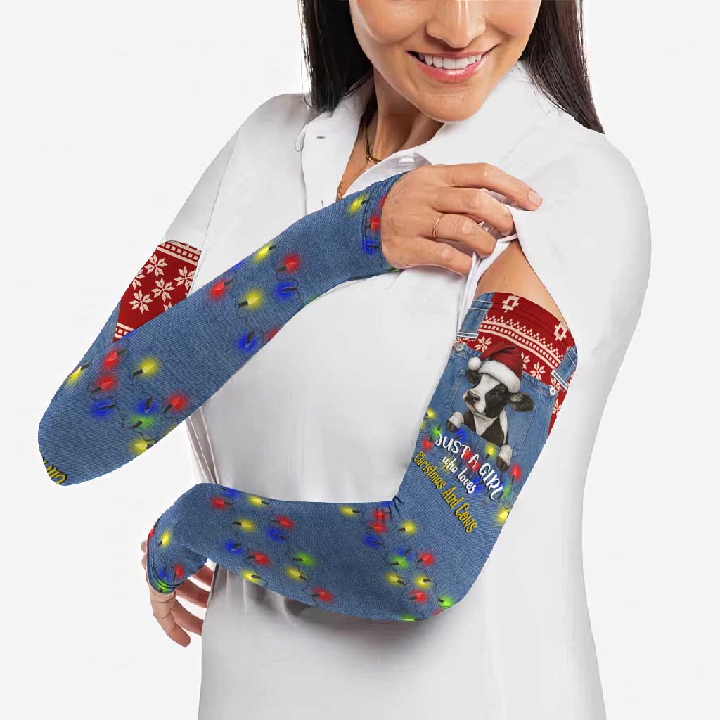 Just A Girl Who Loves Christmas And Cows Christmas Arm Sleeves Funny Xmas Holiday Patterns - Wonder Print Shop
