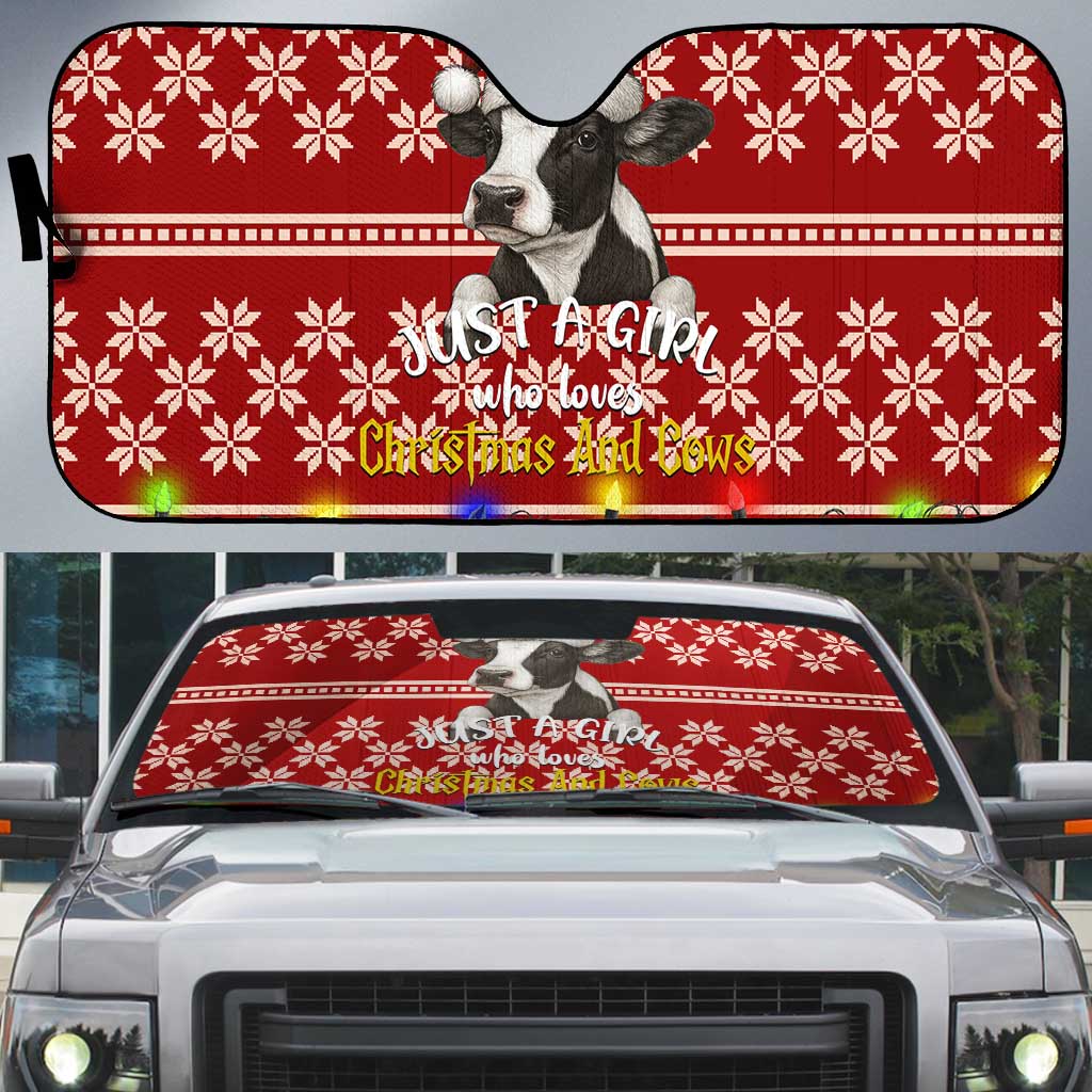 Just A Girl Who Loves Christmas And Cows Christmas Auto Sun Shade Funny Xmas Holiday Patterns - Wonder Print Shop