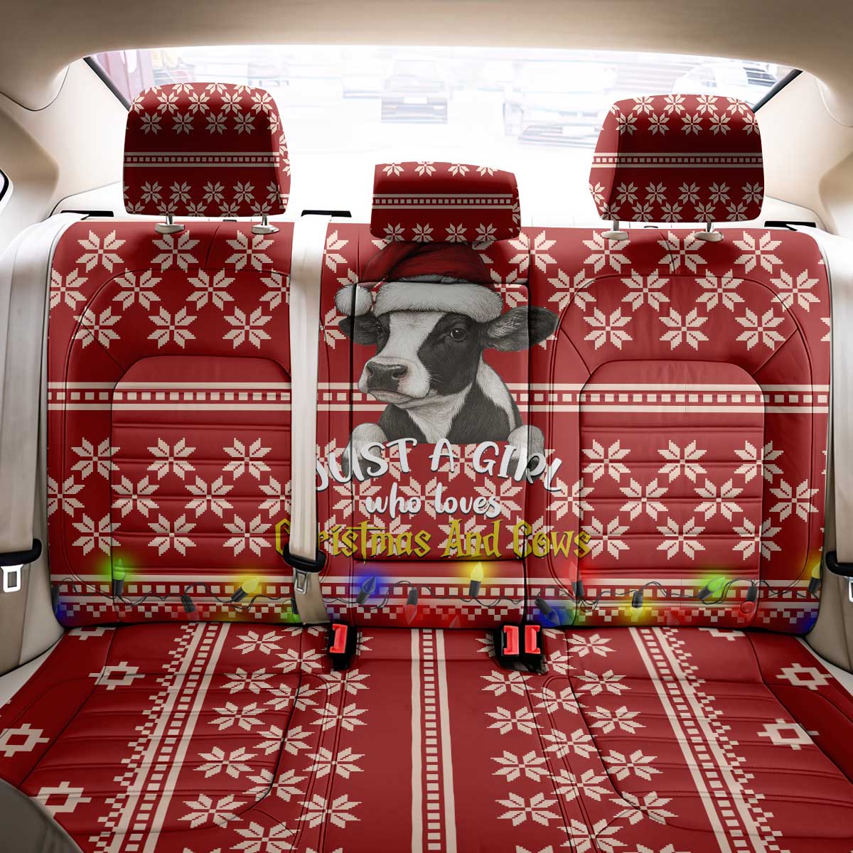 Just A Girl Who Loves Christmas And Cows Christmas Back Car Seat Cover Funny Xmas Holiday Patterns - Wonder Print Shop