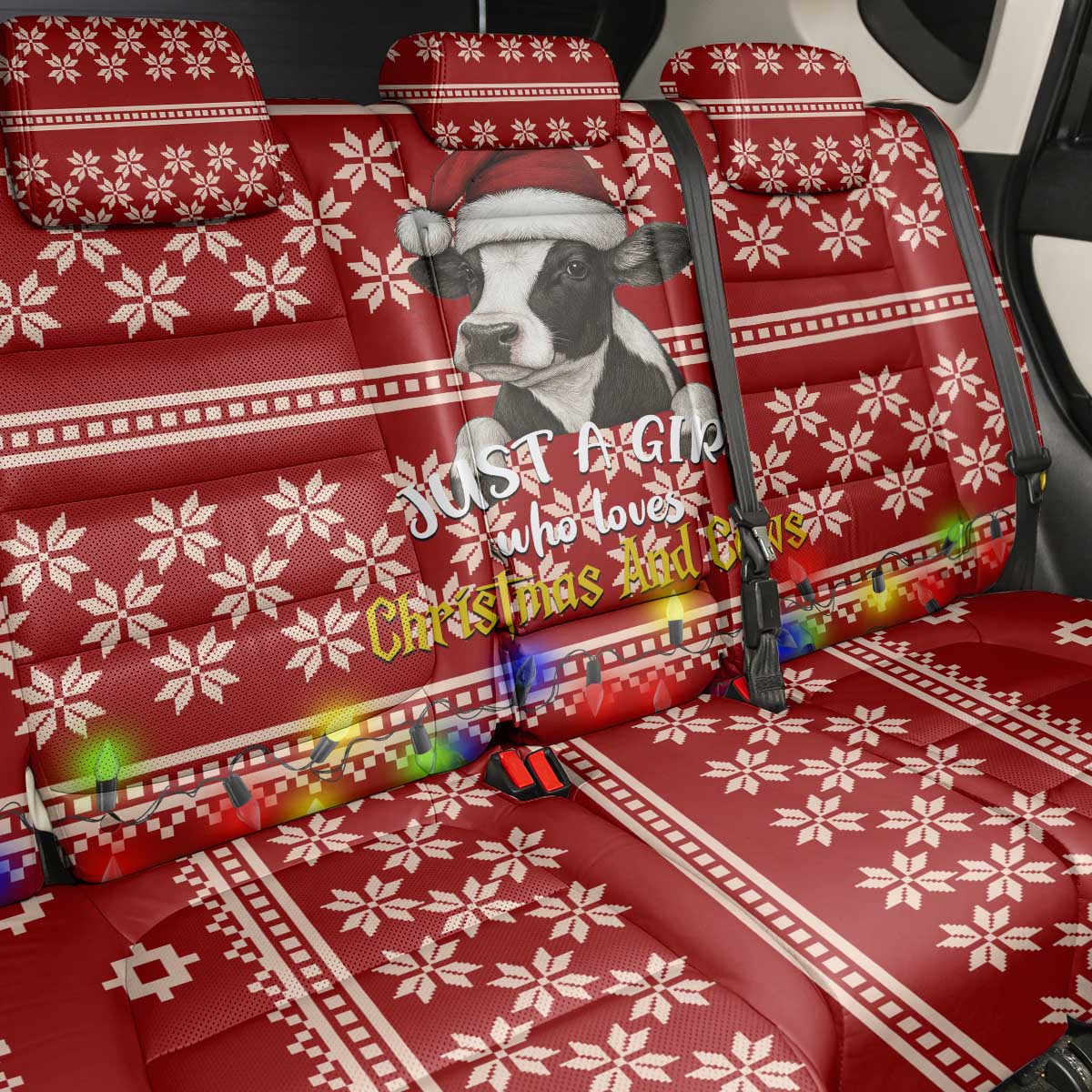 Just A Girl Who Loves Christmas And Cows Christmas Back Car Seat Cover Funny Xmas Holiday Patterns - Wonder Print Shop