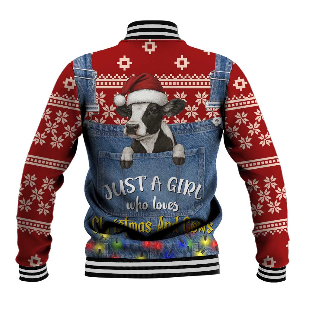 Just A Girl Who Loves Christmas And Cows Christmas Baseball Jacket Funny Xmas Holiday Patterns - Wonder Print Shop
