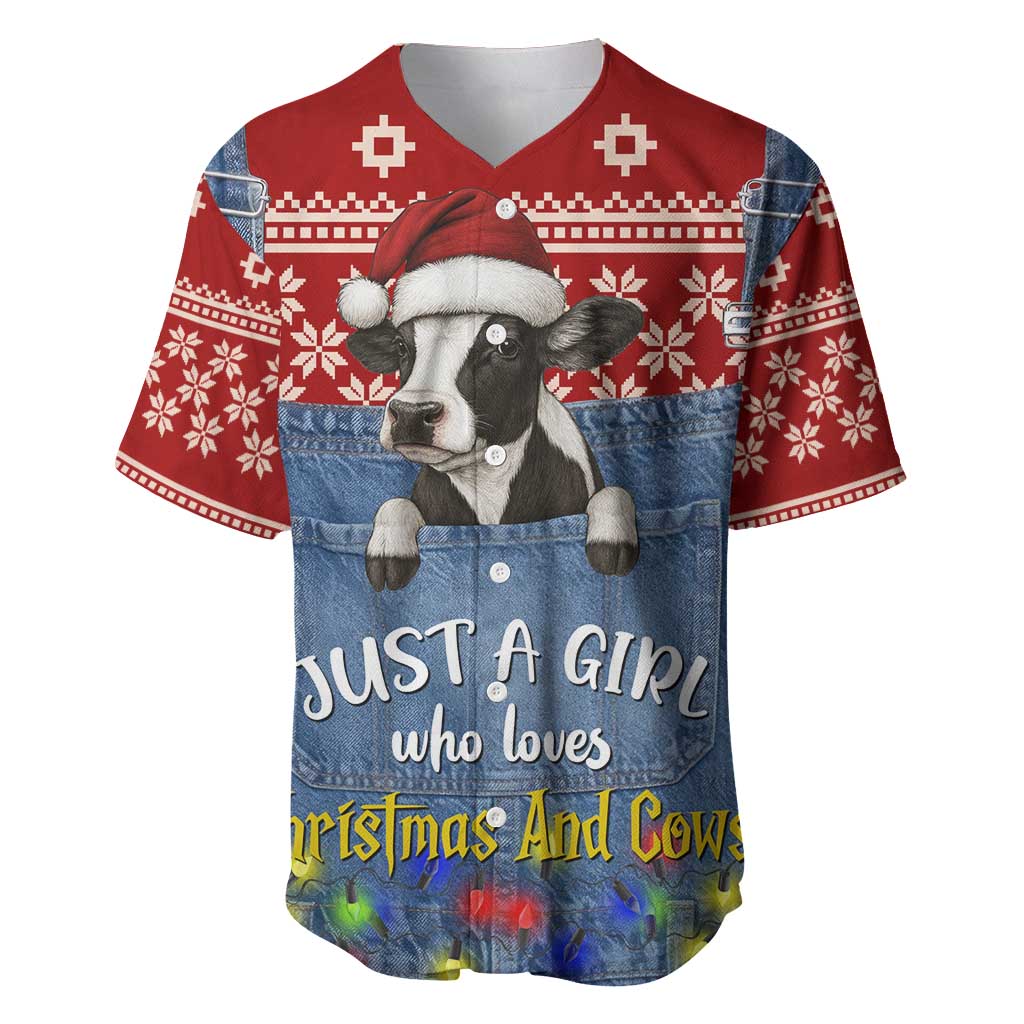 Just A Girl Who Loves Christmas And Cows Christmas Baseball Jersey Funny Xmas Holiday Patterns - Wonder Print Shop