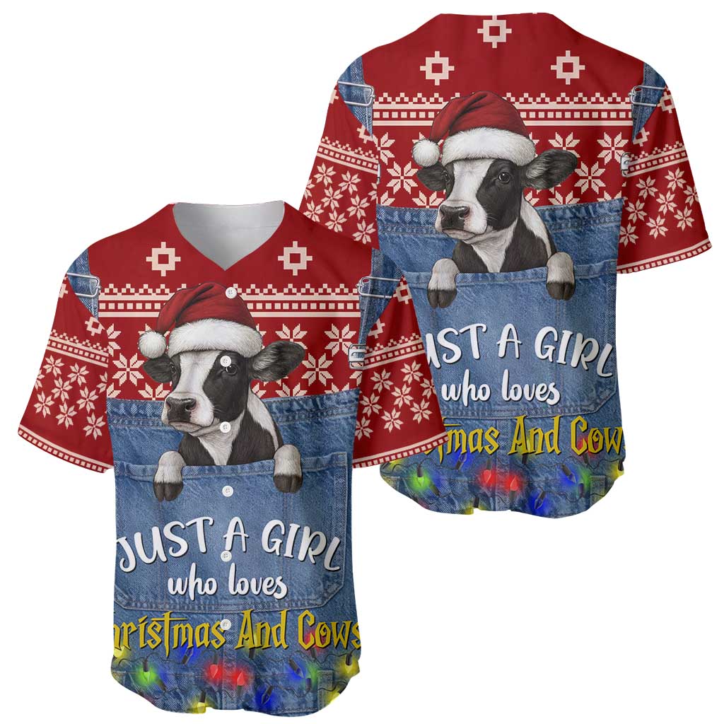 Just A Girl Who Loves Christmas And Cows Christmas Baseball Jersey Funny Xmas Holiday Patterns - Wonder Print Shop