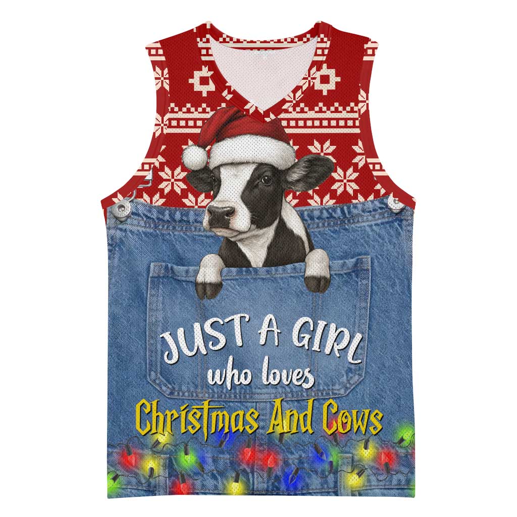 Just A Girl Who Loves Christmas And Cows Christmas Basketball Jersey Funny Xmas Holiday Patterns - Wonder Print Shop