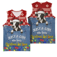 Just A Girl Who Loves Christmas And Cows Christmas Basketball Jersey Funny Xmas Holiday Patterns - Wonder Print Shop