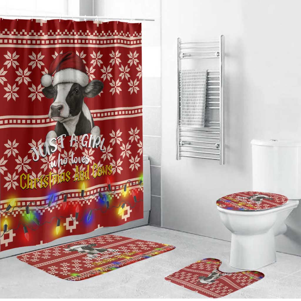 Just A Girl Who Loves Christmas And Cows Christmas Bathroom Set Funny Xmas Holiday Patterns - Wonder Print Shop