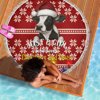Just A Girl Who Loves Christmas And Cows Christmas Beach Blanket Funny Xmas Holiday Patterns - Wonder Print Shop