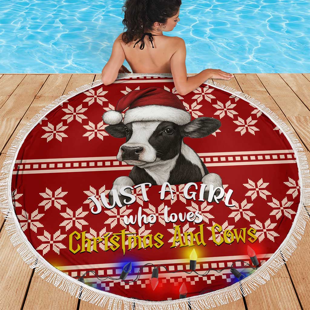 Just A Girl Who Loves Christmas And Cows Christmas Beach Blanket Funny Xmas Holiday Patterns - Wonder Print Shop