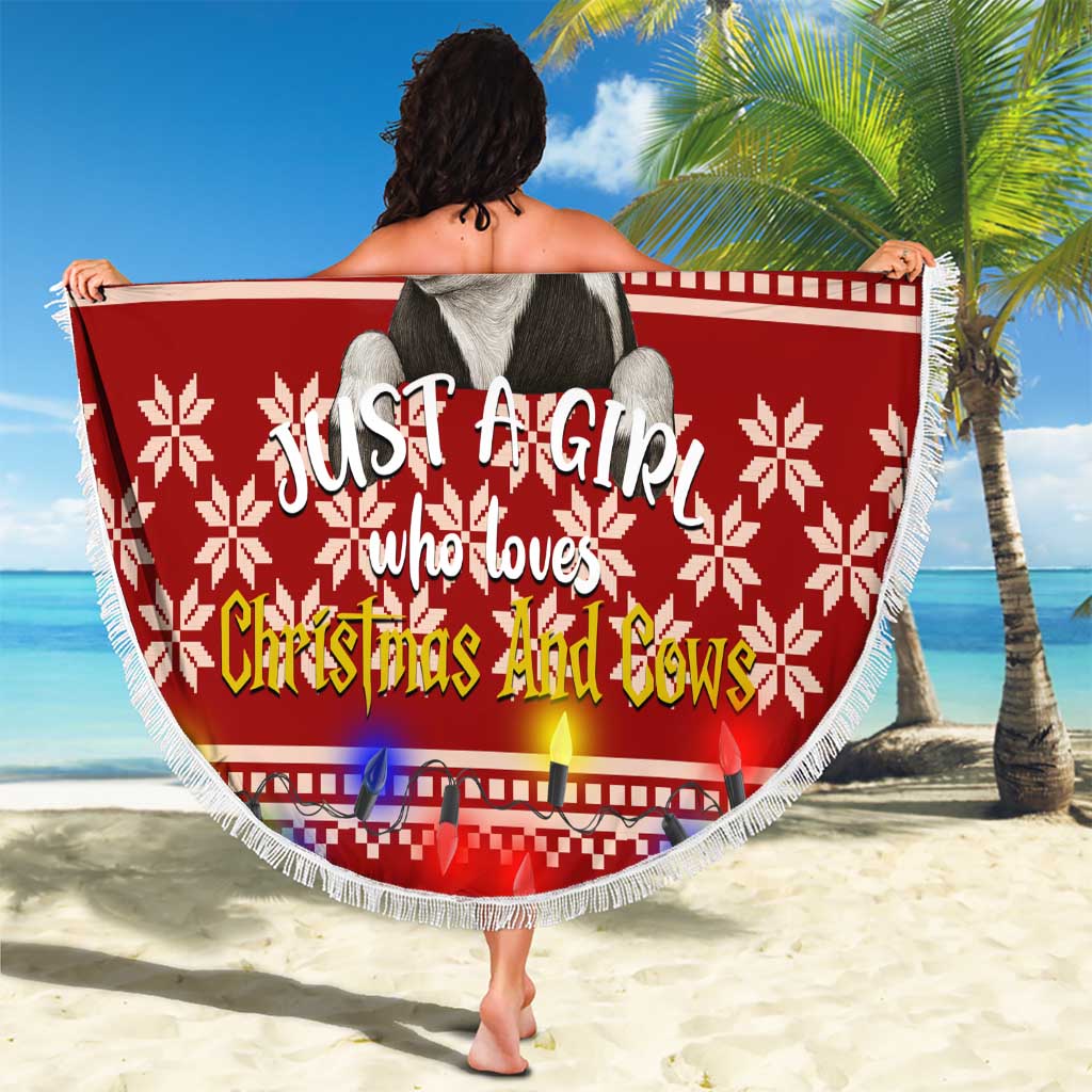 Just A Girl Who Loves Christmas And Cows Christmas Beach Blanket Funny Xmas Holiday Patterns - Wonder Print Shop