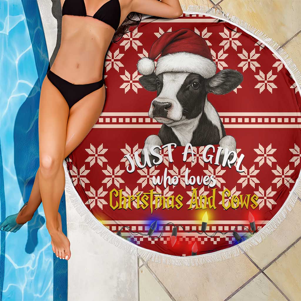 Just A Girl Who Loves Christmas And Cows Christmas Beach Blanket Funny Xmas Holiday Patterns - Wonder Print Shop