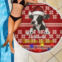 Just A Girl Who Loves Christmas And Cows Christmas Beach Blanket Funny Xmas Holiday Patterns - Wonder Print Shop