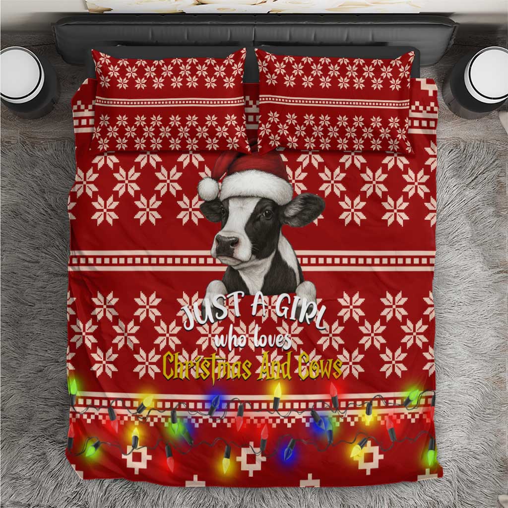 Just A Girl Who Loves Christmas And Cows Christmas Bedding Set Funny Xmas Holiday Patterns - Wonder Print Shop
