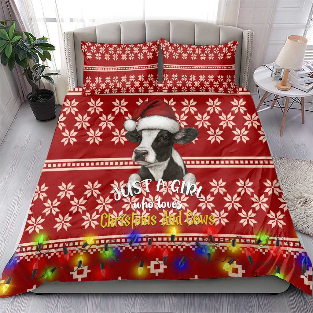 Just A Girl Who Loves Christmas And Cows Christmas Bedding Set Funny Xmas Holiday Patterns - Wonder Print Shop