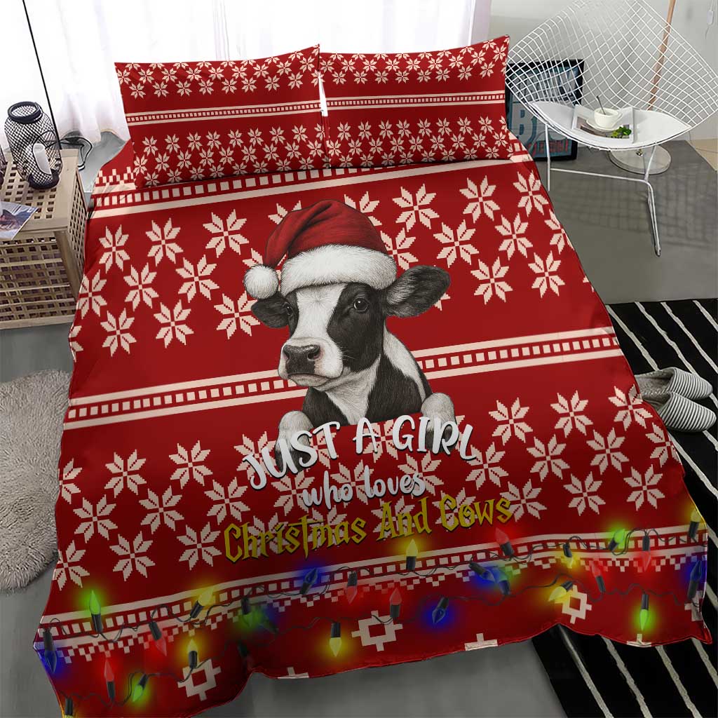 Just A Girl Who Loves Christmas And Cows Christmas Bedding Set Funny Xmas Holiday Patterns - Wonder Print Shop