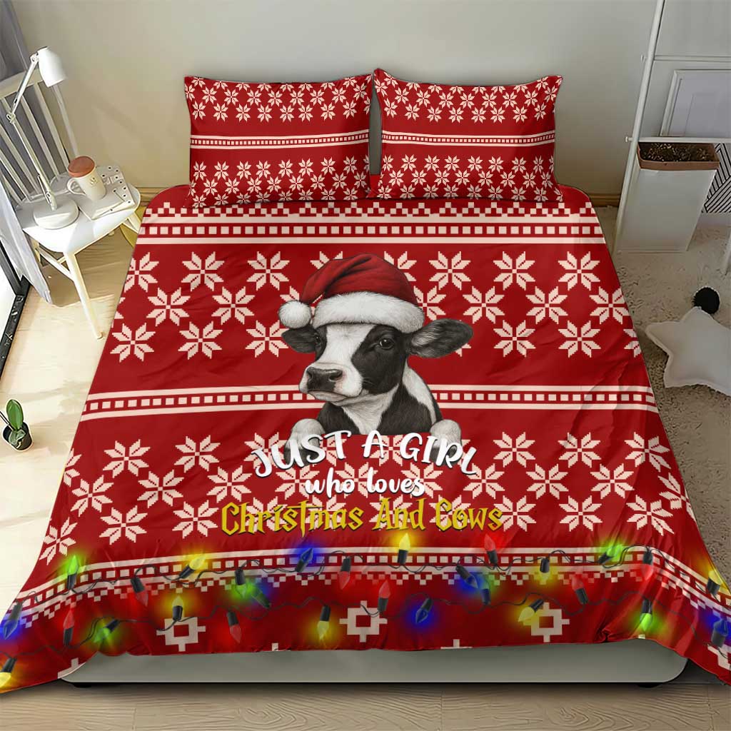 Just A Girl Who Loves Christmas And Cows Christmas Bedding Set Funny Xmas Holiday Patterns - Wonder Print Shop