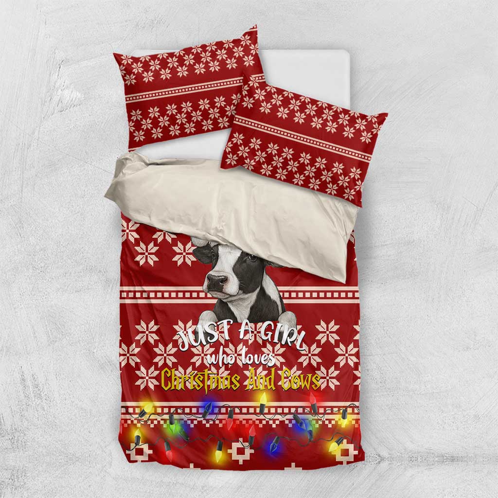 Just A Girl Who Loves Christmas And Cows Christmas Bedding Set Funny Xmas Holiday Patterns - Wonder Print Shop