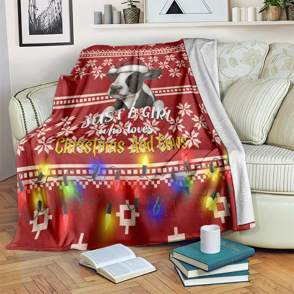 Just A Girl Who Loves Christmas And Cows Christmas Blanket Funny Xmas Holiday Patterns - Wonder Print Shop