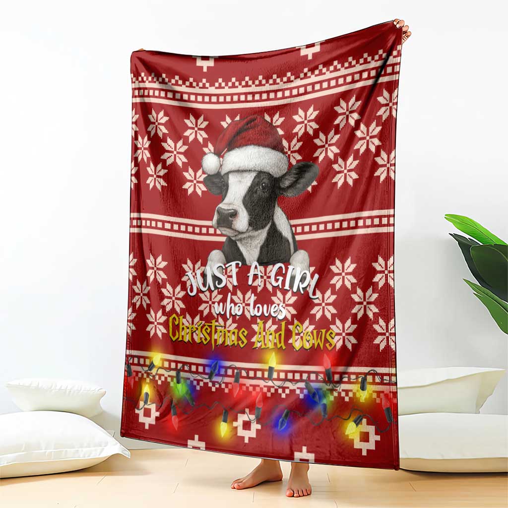 Just A Girl Who Loves Christmas And Cows Christmas Blanket Funny Xmas Holiday Patterns - Wonder Print Shop