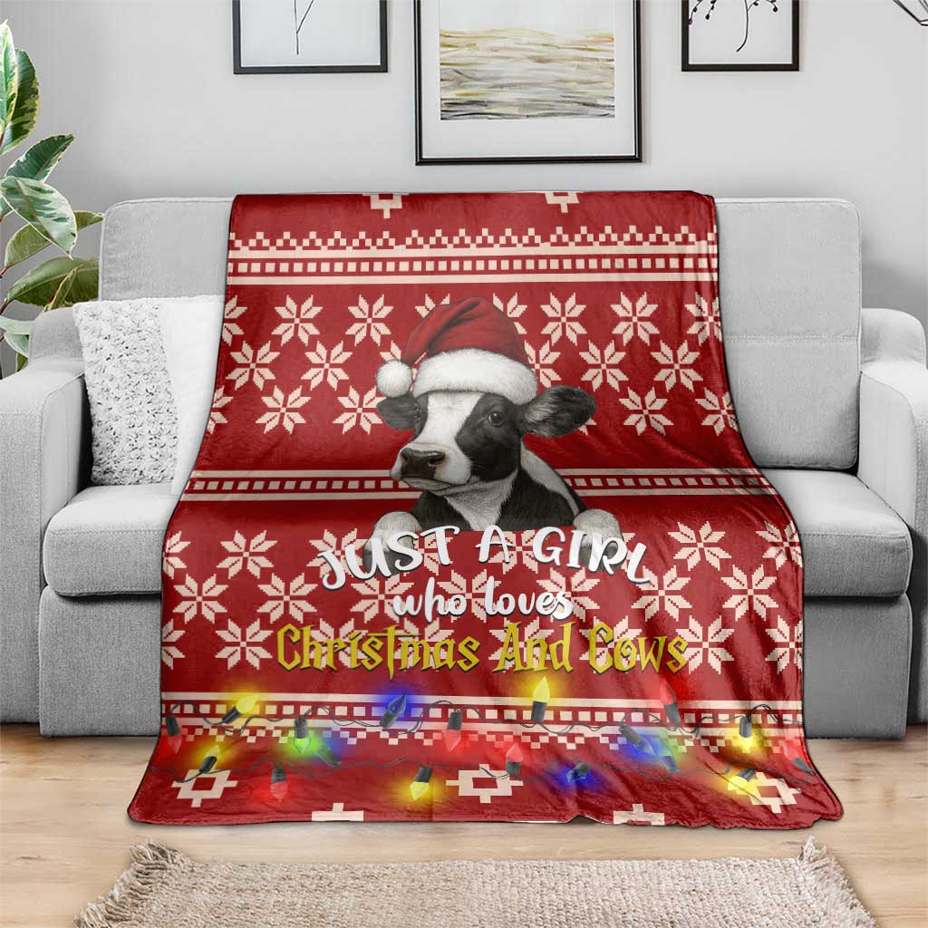 Just A Girl Who Loves Christmas And Cows Christmas Blanket Funny Xmas Holiday Patterns - Wonder Print Shop