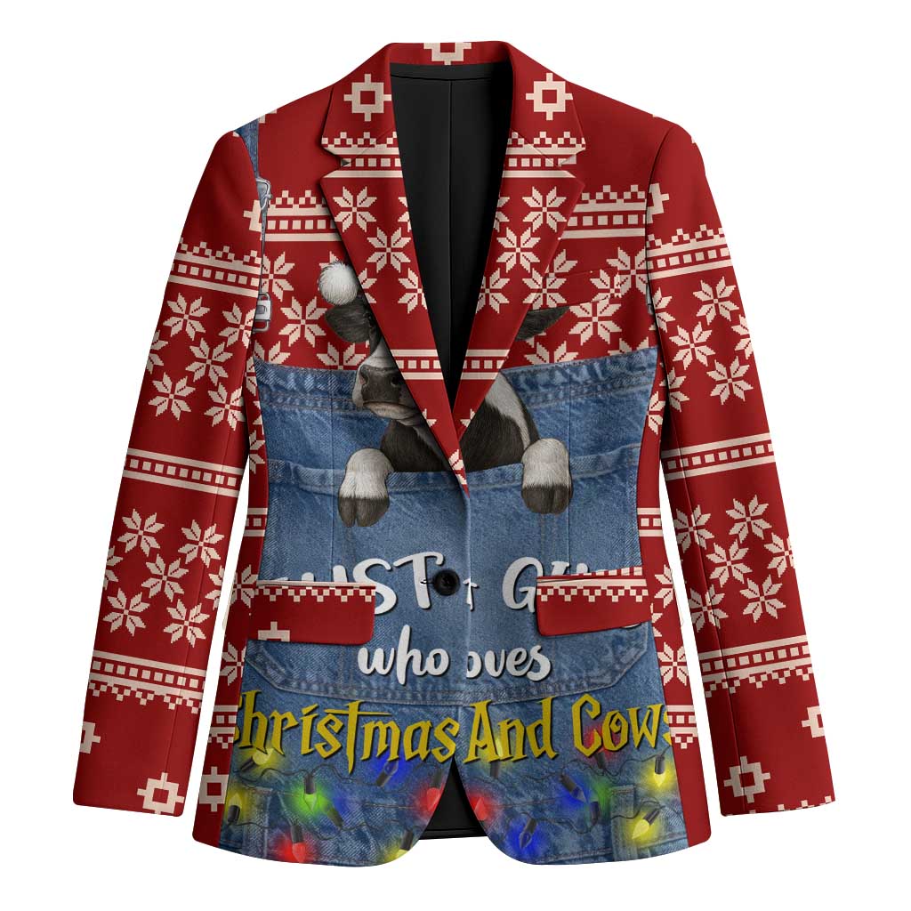 Just A Girl Who Loves Christmas And Cows Christmas Blazer Funny Xmas Holiday Patterns - Wonder Print Shop