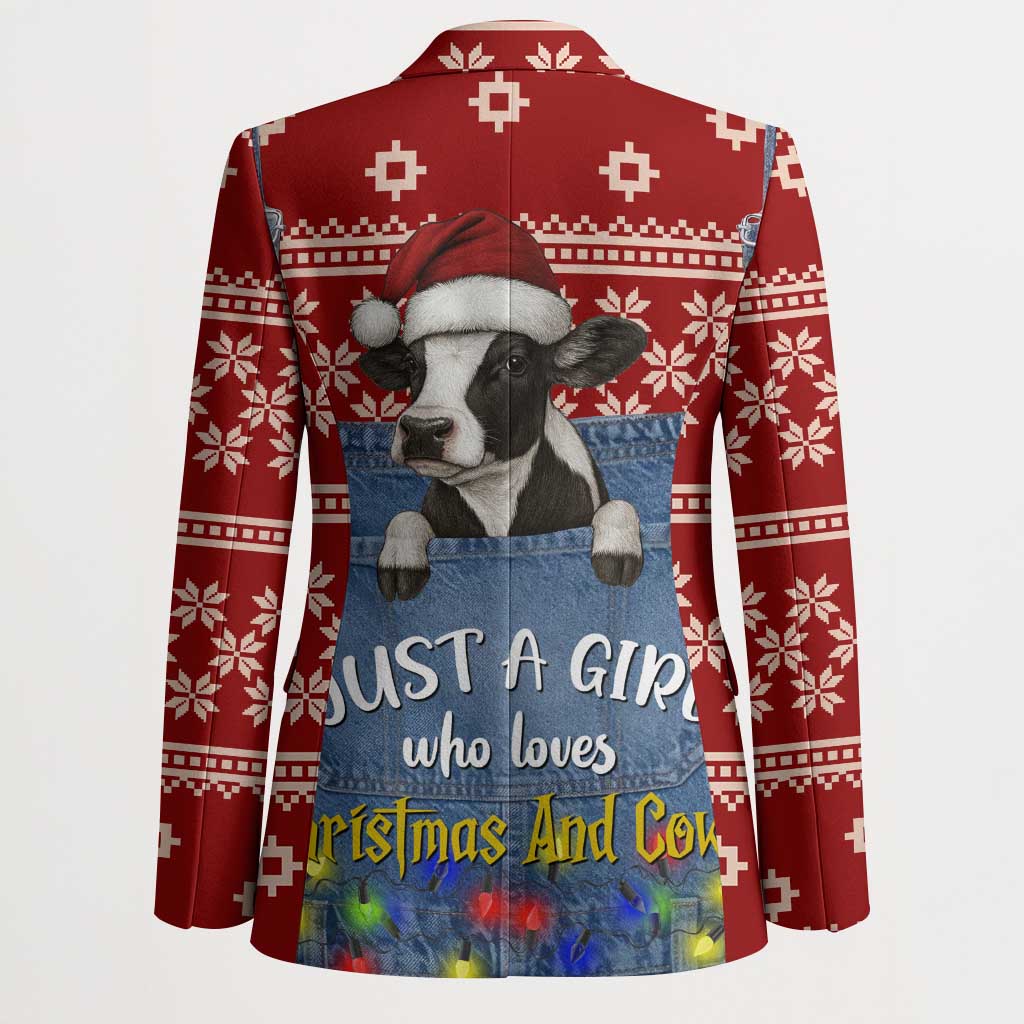 Just A Girl Who Loves Christmas And Cows Christmas Blazer Funny Xmas Holiday Patterns - Wonder Print Shop