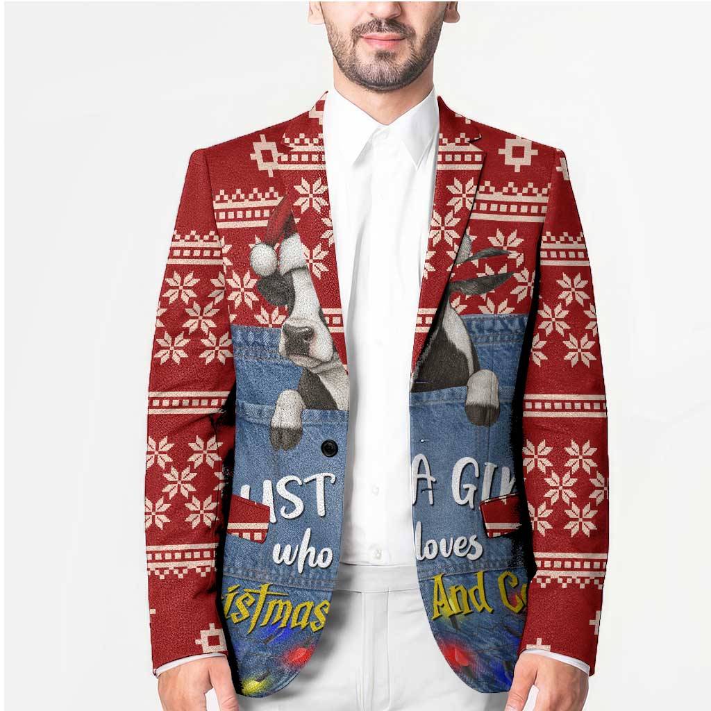 Just A Girl Who Loves Christmas And Cows Christmas Blazer Funny Xmas Holiday Patterns - Wonder Print Shop