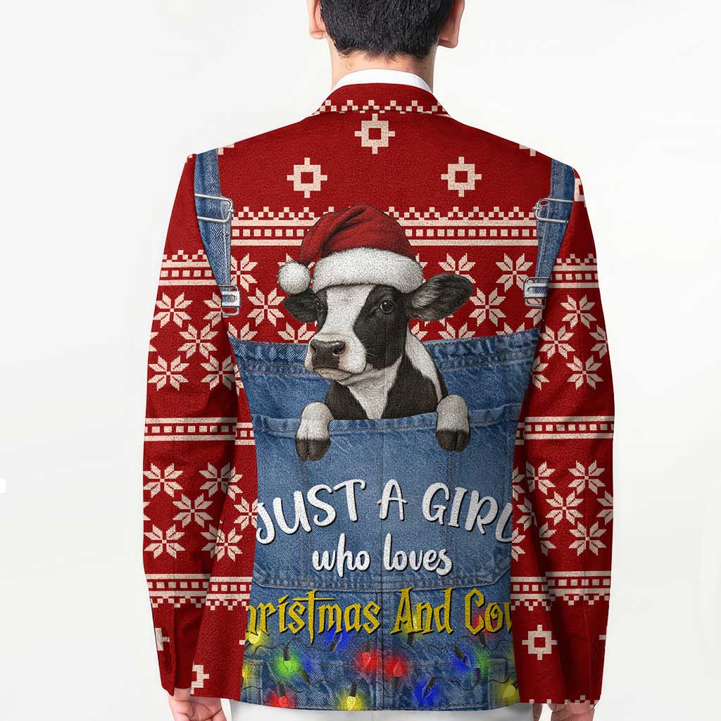 Just A Girl Who Loves Christmas And Cows Christmas Blazer Funny Xmas Holiday Patterns - Wonder Print Shop