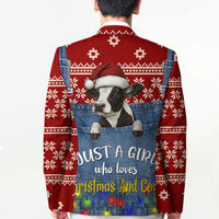 Just A Girl Who Loves Christmas And Cows Christmas Blazer Funny Xmas Holiday Patterns - Wonder Print Shop